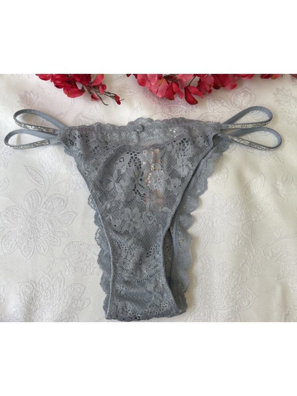 VICTORIA'S SECRET L DREAM ANGELS BRAZILIAN RHINESTONE BLING BLUE  PANTIES NWT